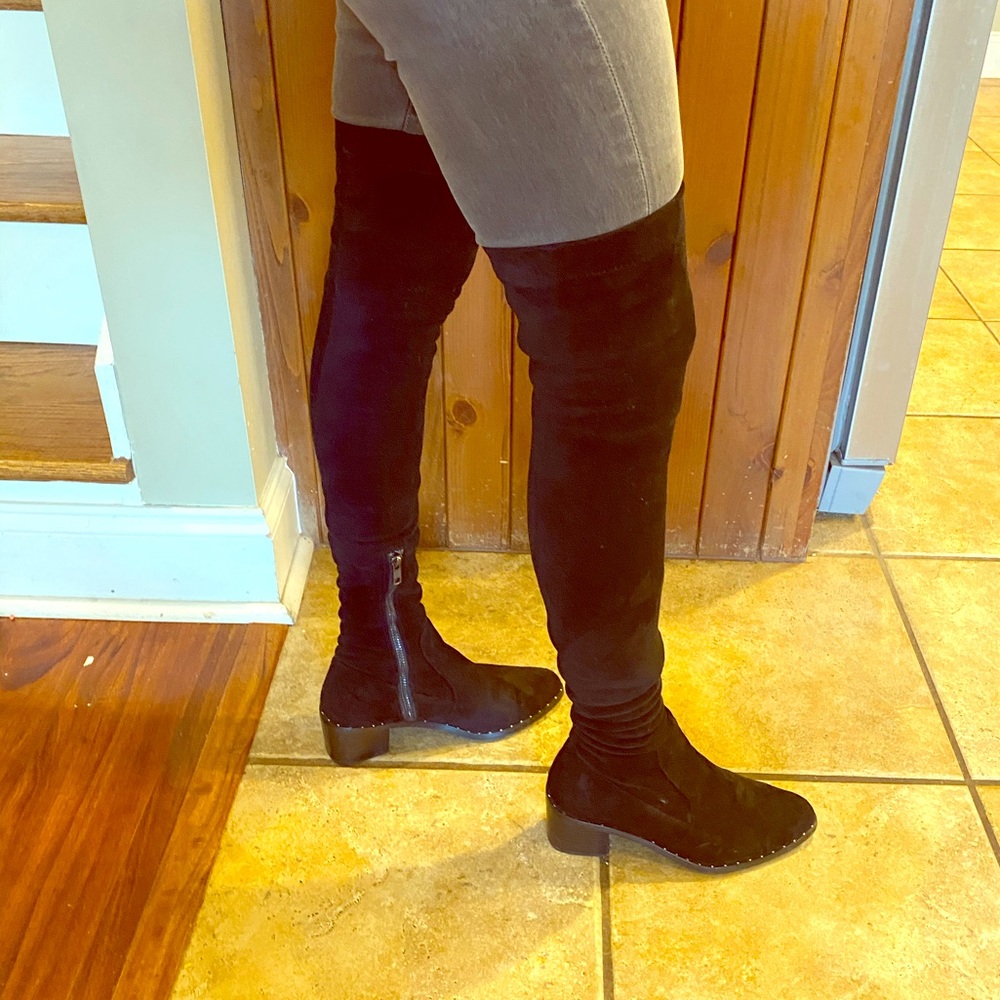 Suede Thigh High Black Boots